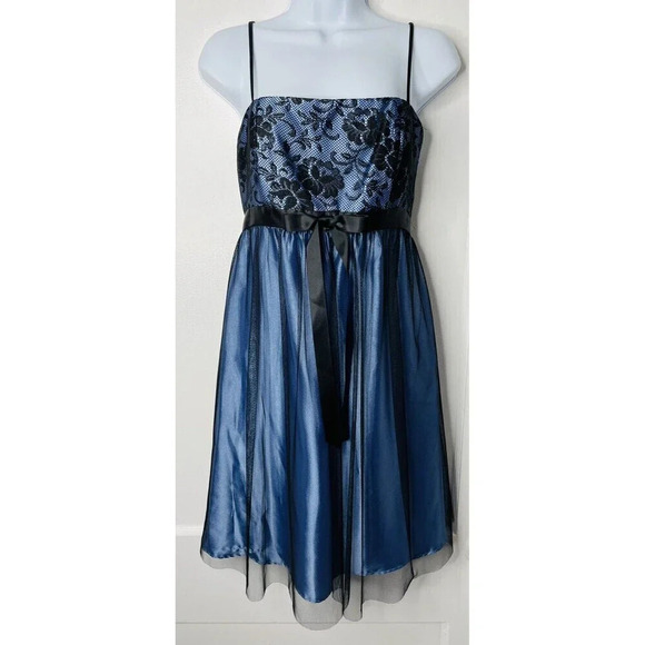 Jessica McClintock Gunne Sax Dress 5 Lace Bow Y2K Coquette Fairy Whimsigoth Blue - Picture 1 of 11